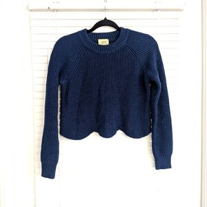 Blue Cropped Scalloped Sweater